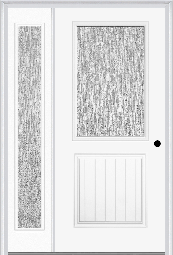 MMI 1/2 Lite 1 Panel Planked 3'0" X 6'8" Textured/Privacy Fiberglass Smooth Exterior Prehung Door With 1 Full Lite Textured/Privacy Glass Sidelight 683